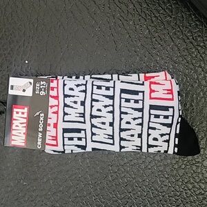 Marvel Graphic Logo Black, White, Red Casual Crew Socks